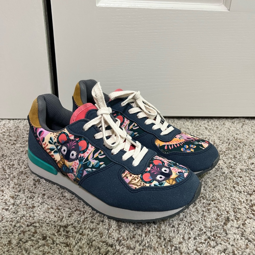 inkkas Navy Floral Koala Athletic Sneakers with Pink and Teal Accents